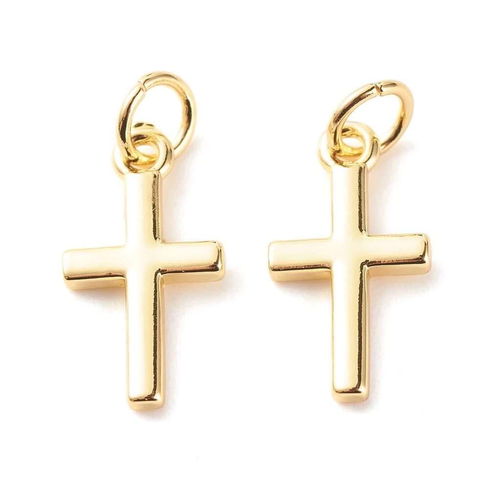 5061 10pcs 18K Real Gold Plated Cross Charms Brass Jesus Dangle Charm Mini